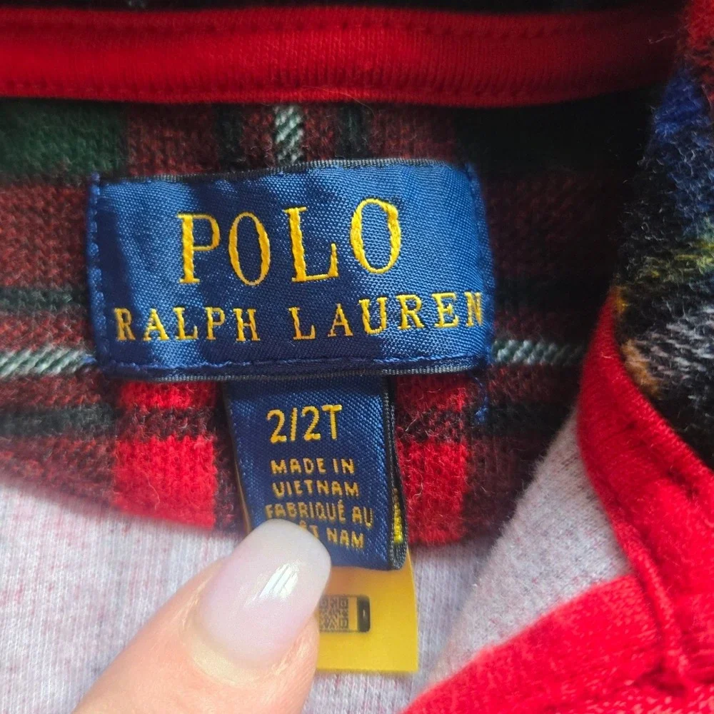 Polo Ralph Lauren Toddler Boys Red Tartan Plaid Quarter Zip Pullover Size 2T